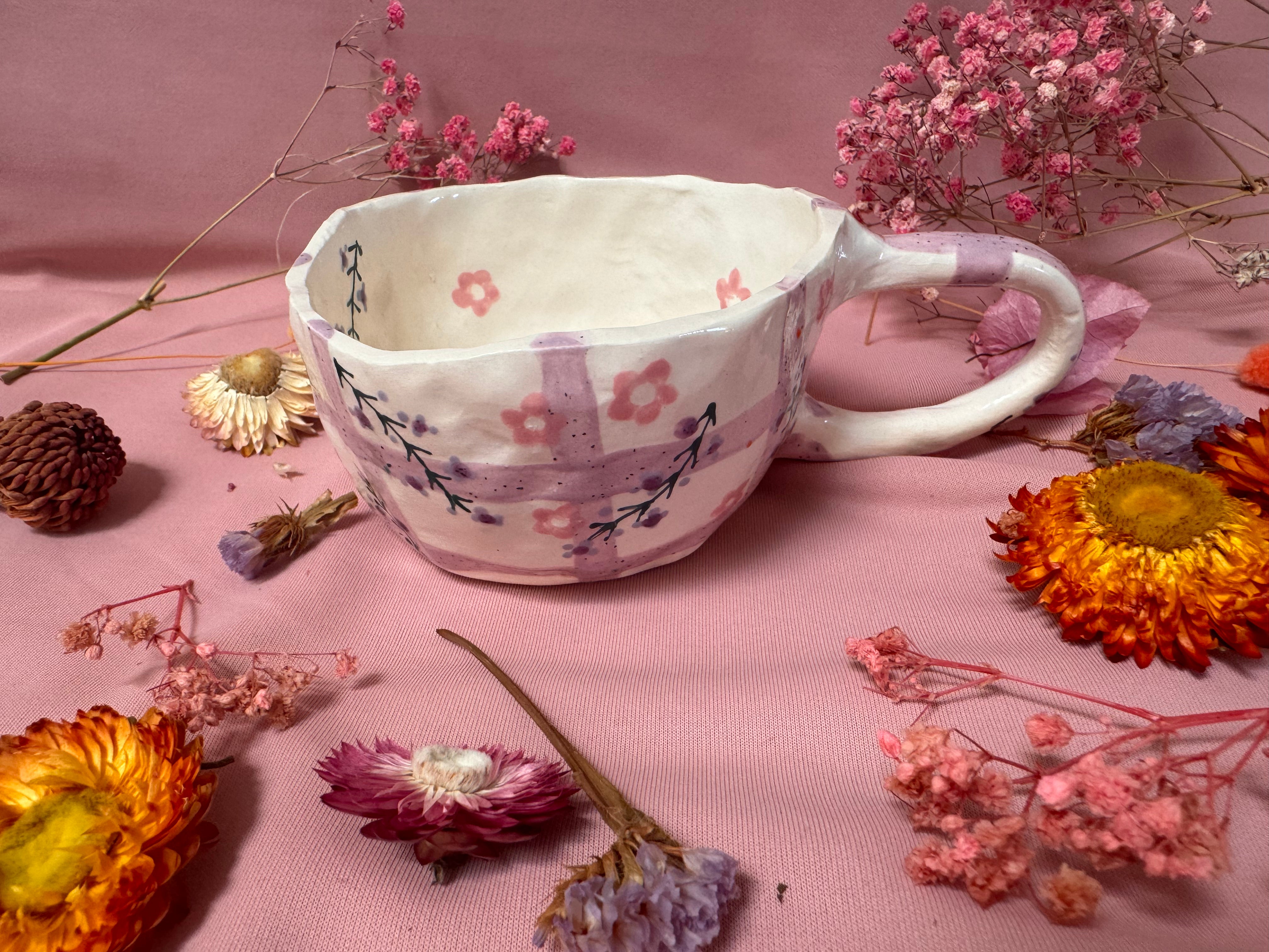 Tea Cup Hand Made ~ Lilac Gingham
