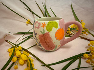 Mini Hug Mug ~ Pink Bottle Brush Florals